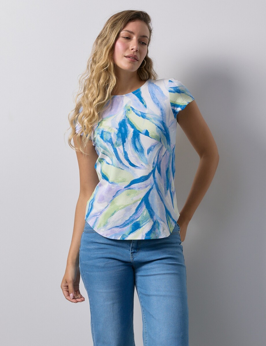 Remera Modal Print - Multi/azul 