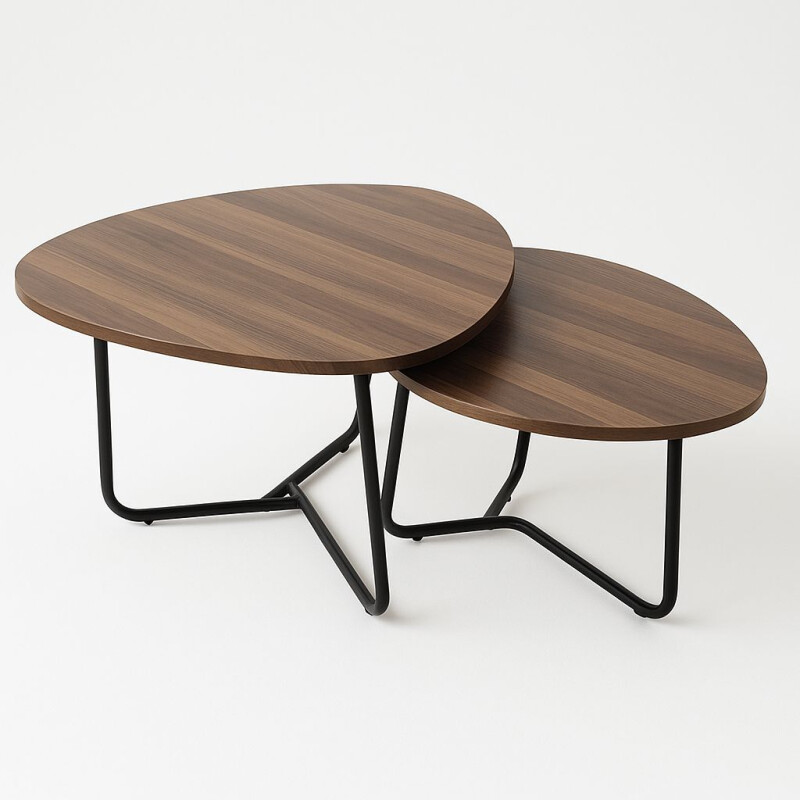 Mesas de Centro Irregulares Set x2 de Madera y Metal Mesas de Centro Irregulares Set x2 de Madera y Metal