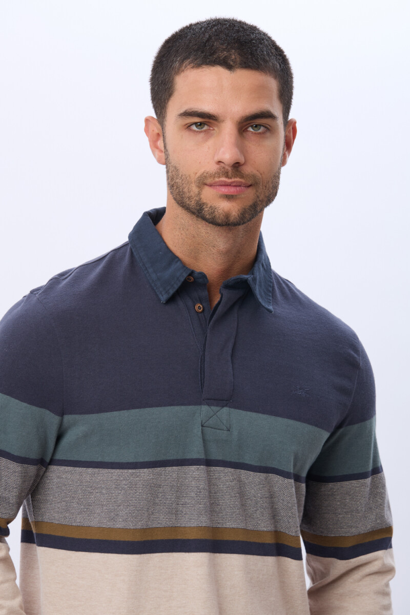REMERA POLO RAYADA DE ALGODÓN - Beige 
