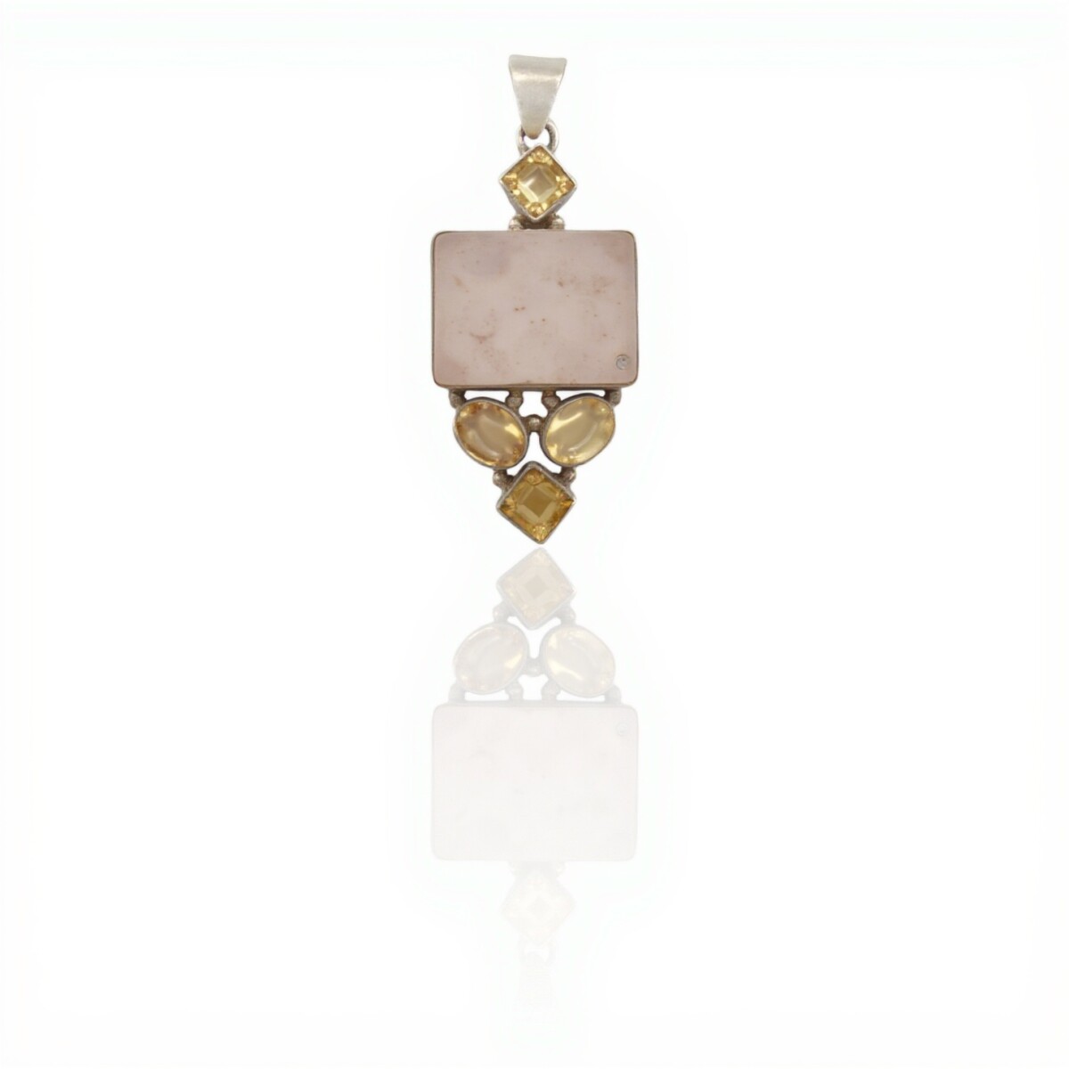 Dije Colgante Rectangular-Plata 925-Citrino y Cuarzo Rosa-CP3993 - conpiedra 