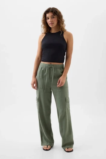 Pantalòn Cargo De Lino Mujer Laurel Wreath Grn 17-6