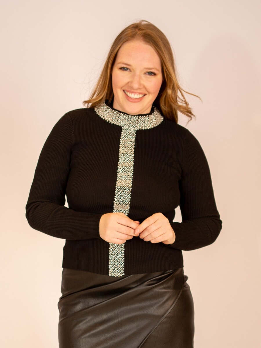 Sweater lanilla con perlas - Negro 