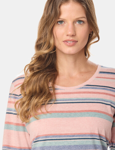 REMERA RAYADA MANGA LARGA Coral