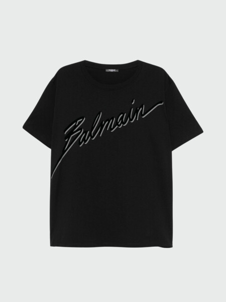 Balmain - Remera de algodón con logo en la parte delantera Negro
