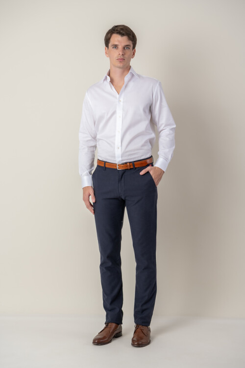 Pantalón de Tencel Slim Fit Azul