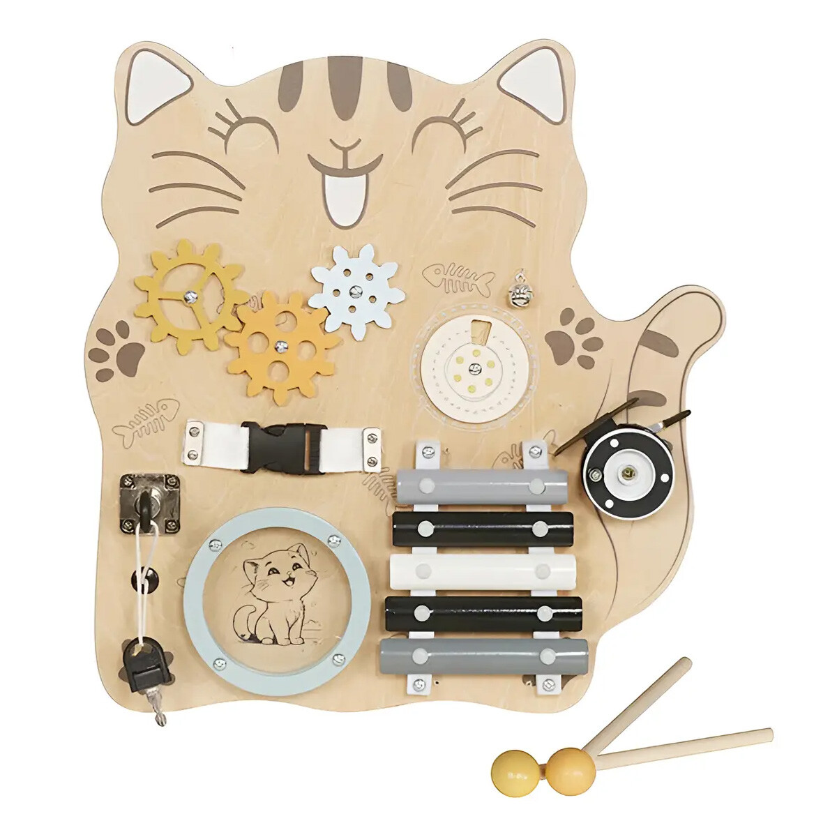 TABLERO JUGUETE SENSORIAL MADERA GATITO 