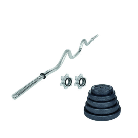 Kit fitness barra super W + 60 kgs 2x10Kg 4x5Kg 6x2.5Kg 4x1.25Kg