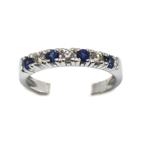 Anillo Oro 18 Kilates Blanco con Diamantes y Zafiros Anillo Oro 18 Kilates Blanco con Diamantes y Zafiros