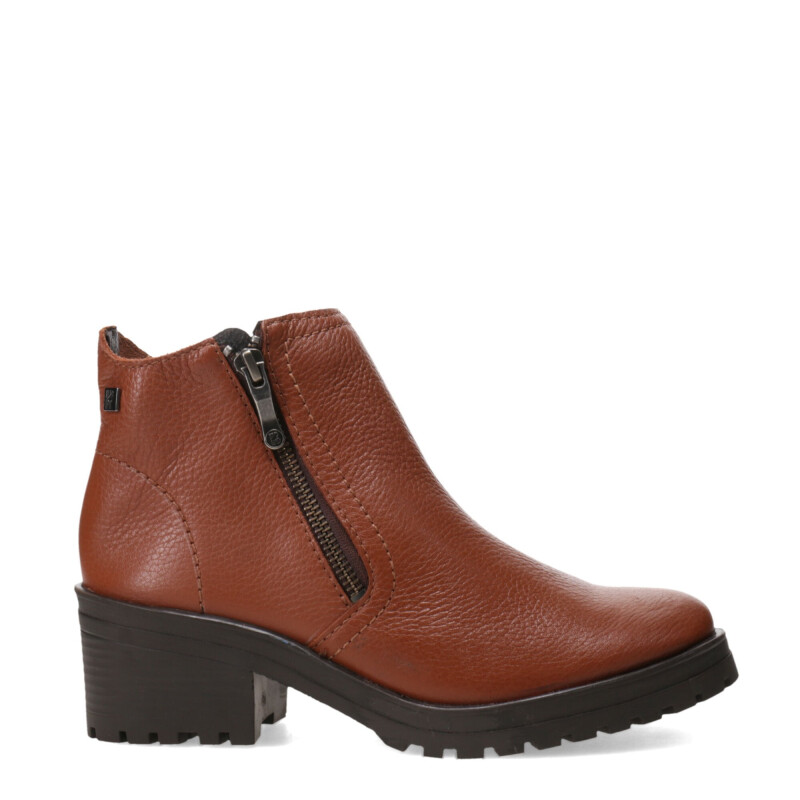 Botas de Mujer Bottero caña baja con cierre de cuero Marrón Coñac