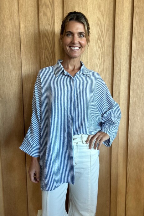 Camisa Tuna Lino Raya azul mediana