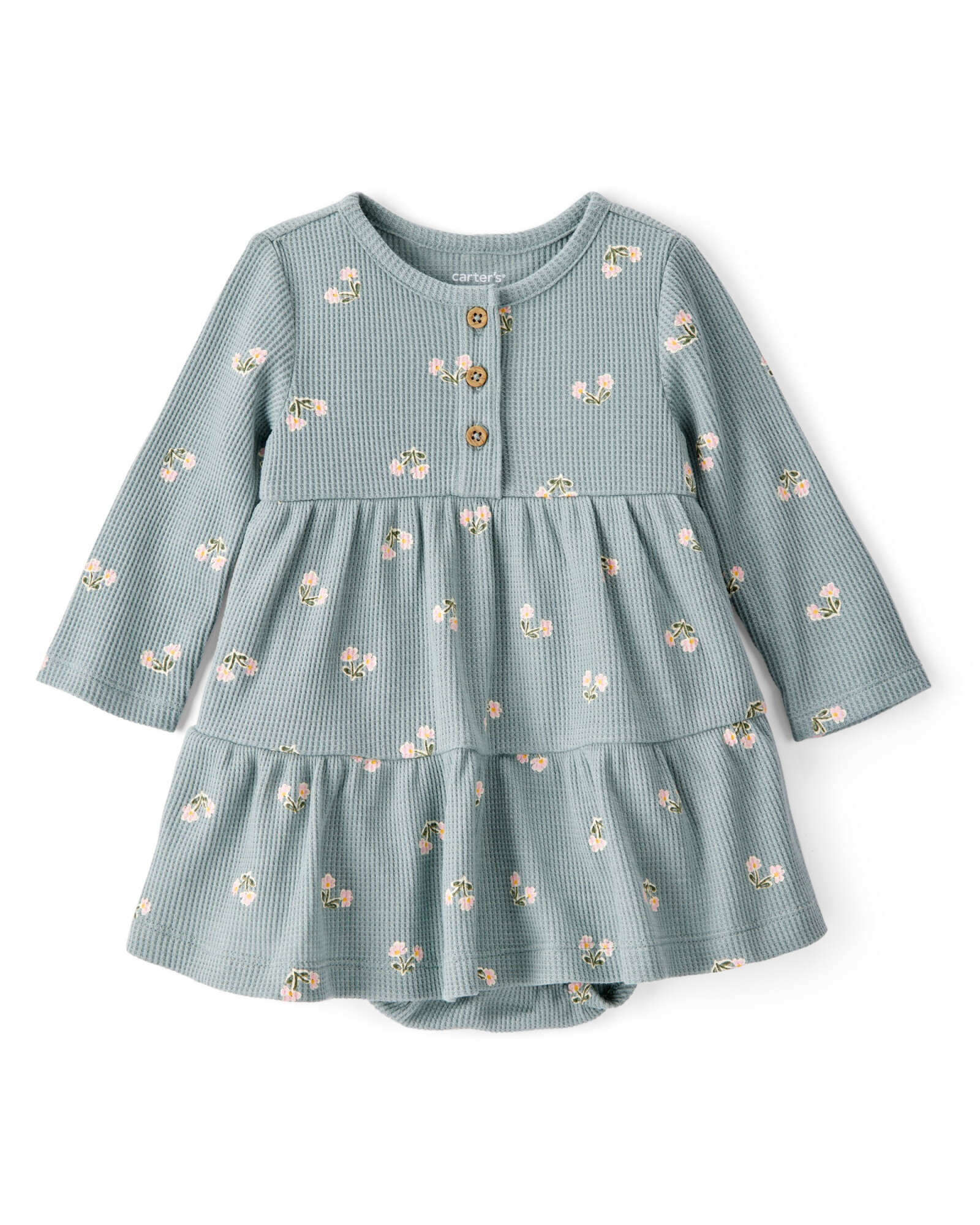 Vestido de algodón térmico, escalonado, diseño floral Sin color