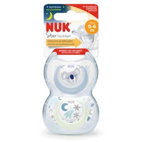 Chupetes Nuk x2 + Porta Chupete Línea Day & Night Varón 0-6m