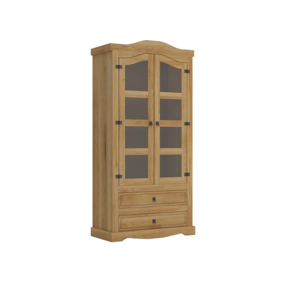 Cristalero 2 Puertas 2 Cajones Madera Maciza Linea Mexicana Natural