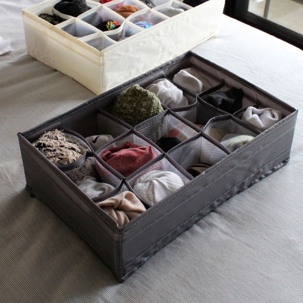 Caja de almacenamiento de tela plegable con divisiones Gris 