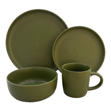 Juego Vajilla 16 Piezas Ala Recta Cerámica Moderna Elegante Verde