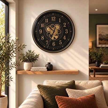 Reloj de Pared Decorativo Vintage con Engranajes y Marco Negro - Ø 50cm Reloj de Pared Decorativo Vintage con Engranajes y Marco Negro - Ø 50cm