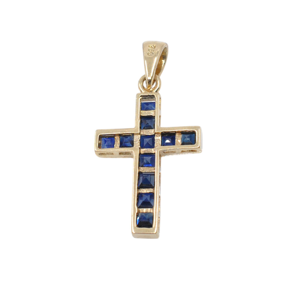 Cruz en oro 18k y zafiros carré Cruz en oro 18k y zafiros carré