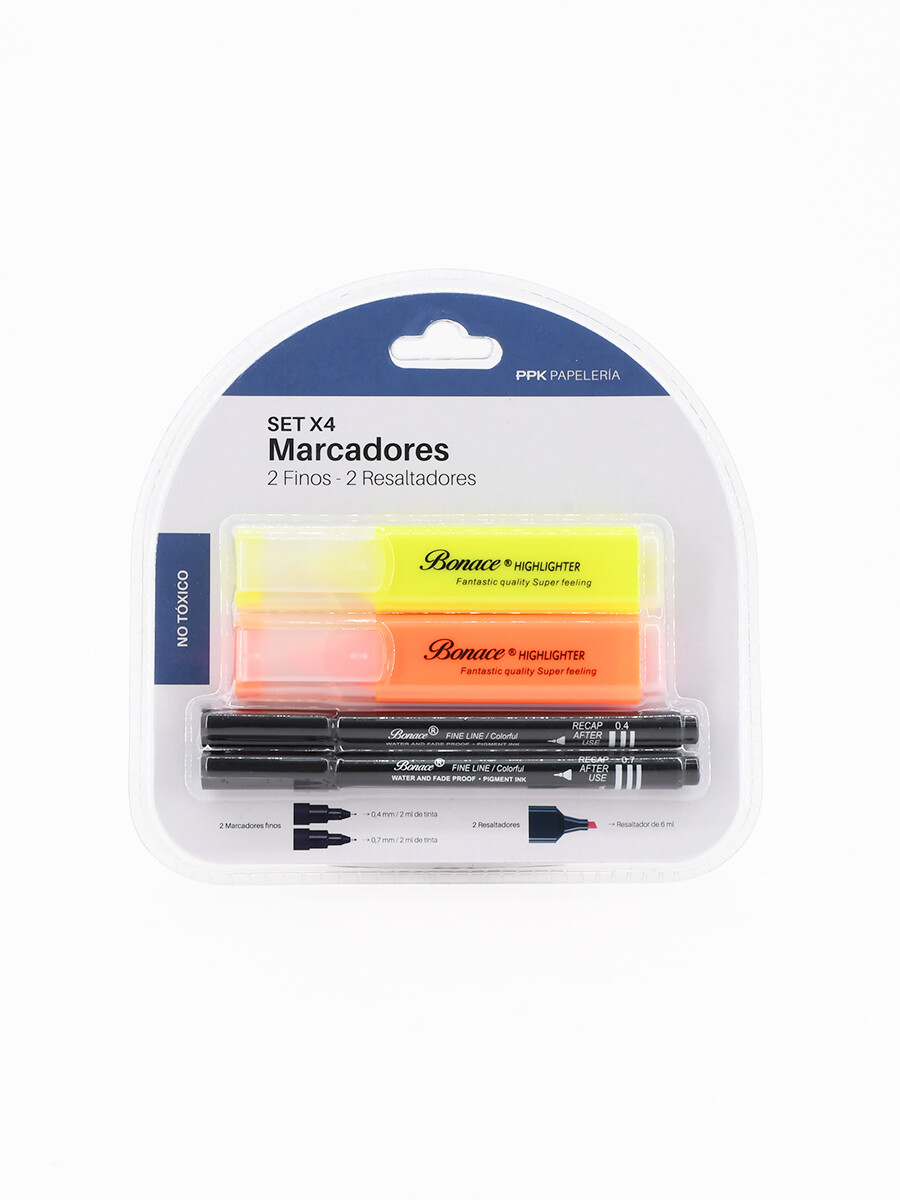 MARCADORES Y FIBRAS SET 4 PCS - MULTICOLOR 