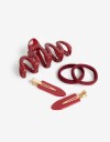 Accesorios Pelo Set Varios Set Maxi Broche, 4 Gomitas Elásticas Y 2 Hebillas. - Rojo Burdeaux
