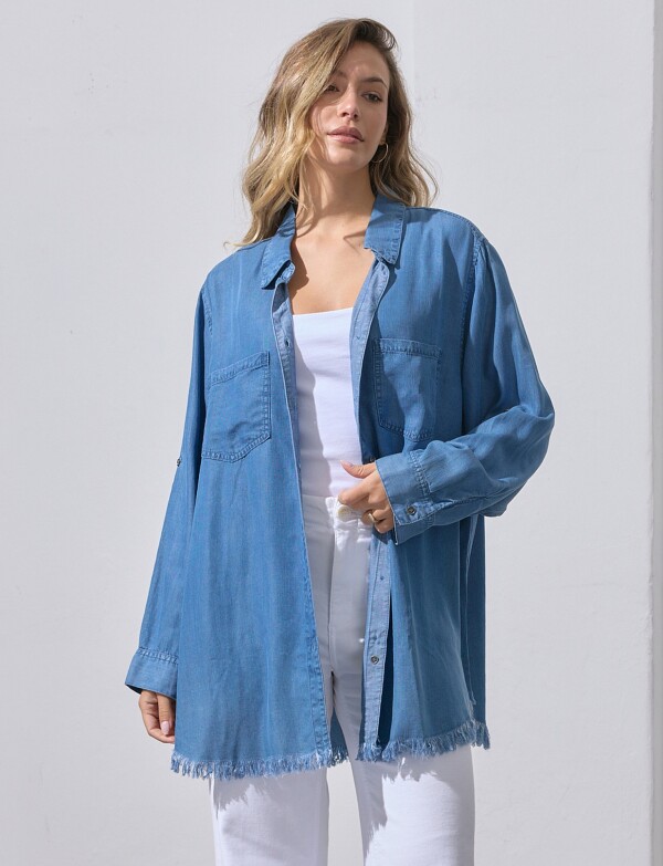 Camisa Oversize Tencel Flecos JEAN