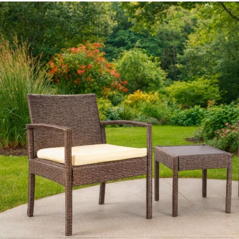 Juego de Sofá en Acero y Ratán Sintético 3 Piezas Marrón Juego de Sofá en Acero y Ratán Sintético 3 Piezas Marrón