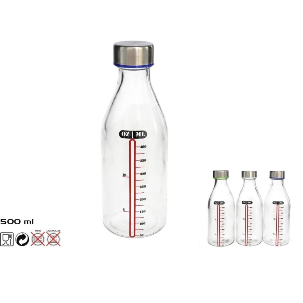 Botella Medidora 500 ml con Tapa de Acero Inoxidable BOTELLA 500ML MEDIDORA LUCA