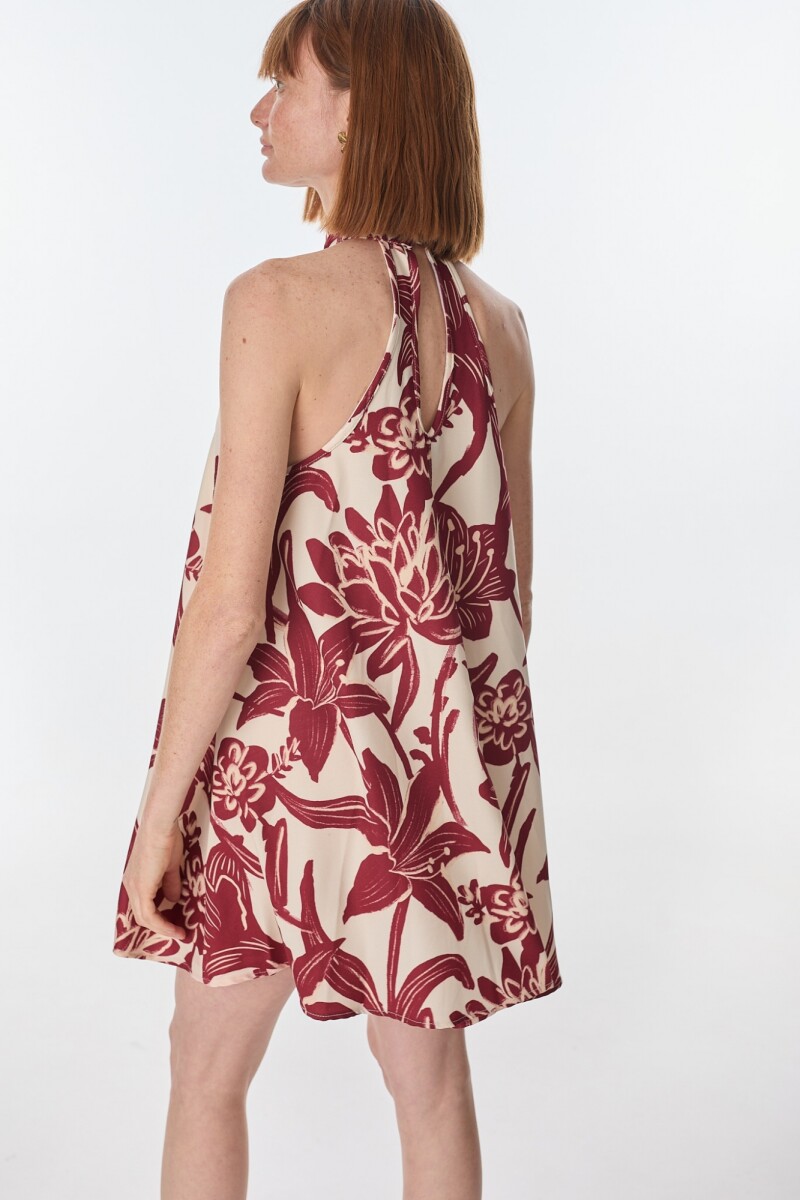 Vestido Mixture Flores Bordeaux