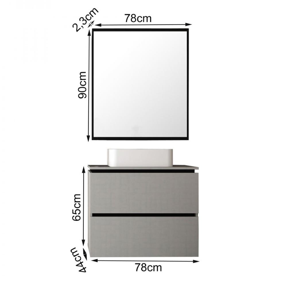CONJUNTO MUEBLE DE BAÑO MODELO URBAN / MUEBLE AÉREO + ESPEJO + BACHA / 80 CM Conjunto Mueble De Baño Modelo Urban / Mueble Aéreo + Espejo + Bacha / 80 Cm