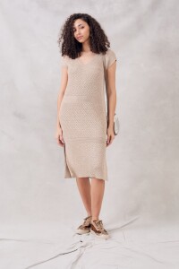 Vestido Tejido Lurex Crudo