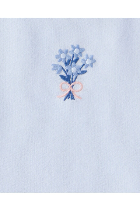 Set dos piezas de algodón, pantalón acanalado y buzo, azul, diseño floral. Talles 2-5T Set dos piezas de algodón, pantalón acanalado y buzo, azul, diseño floral. Talles 2-5T