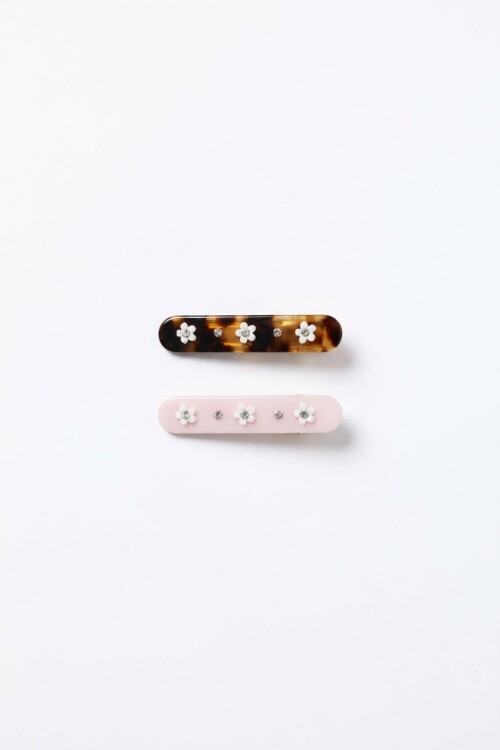 Set de 2 clips rectangular detalle flor multicolor