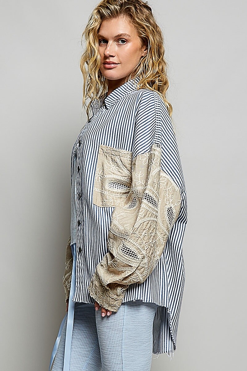 CAMISA CON CROCHET Azul