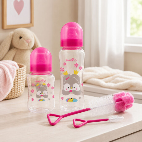 Set Evenflo X2 Mamaderas 120/240ml + X2 Cepillos Limpieza Rosa
