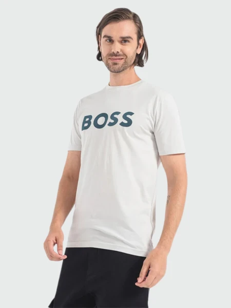 Hugo Boss -Remera de algodón con logo, regular fit , THINKING Gris