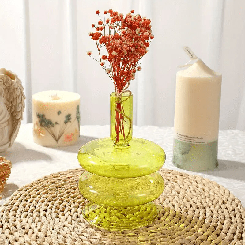 Porta velas de vidrio en colores ancho verde