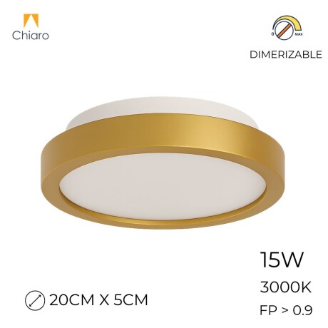 Plafón LED pequeño moderno, Dimerizable 15W 20CM DORADO