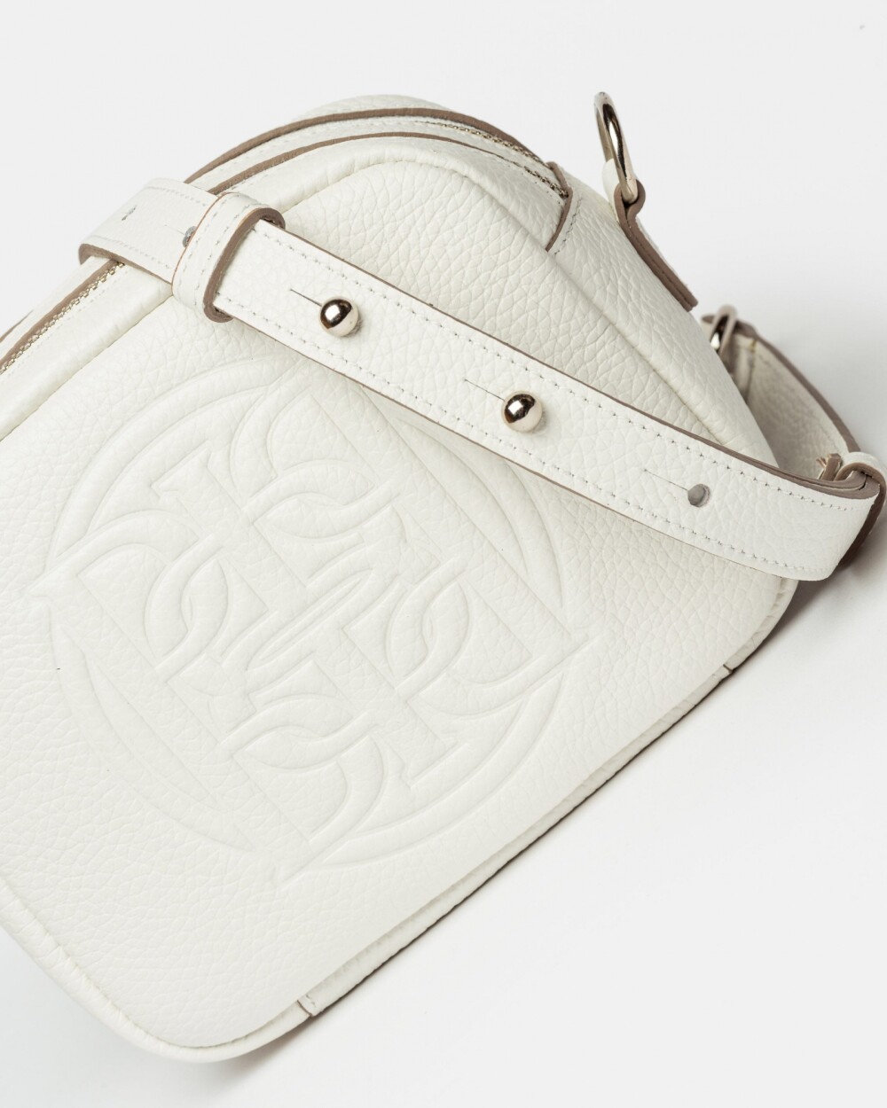 Bandolera Eterial en cuero graneado Blanco