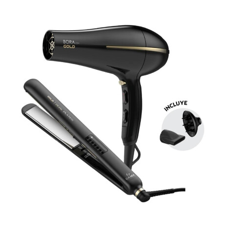Combo Secador GAMA Bora Gold y Plancha CP14 Led Dual Plate Gold Negro y Oro