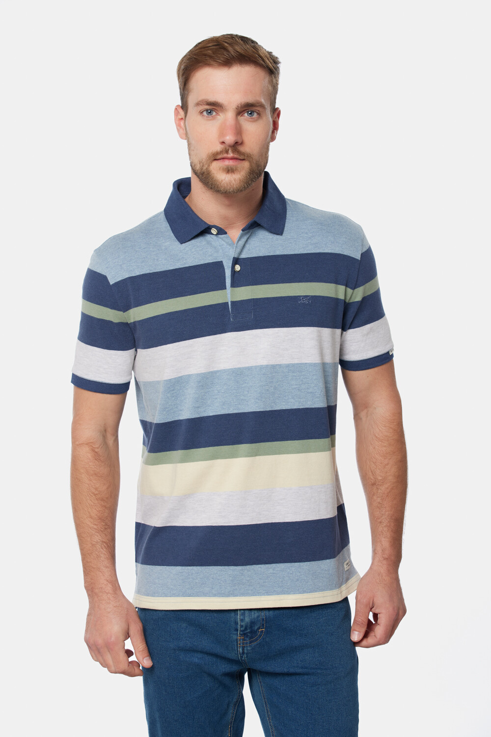 REMERA POLO JERSEY RAYADA Celeste