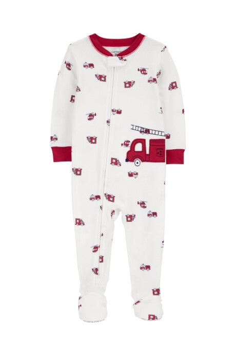 Pijama uno pieza de algodón, con pie, diseño bomberos Sin color