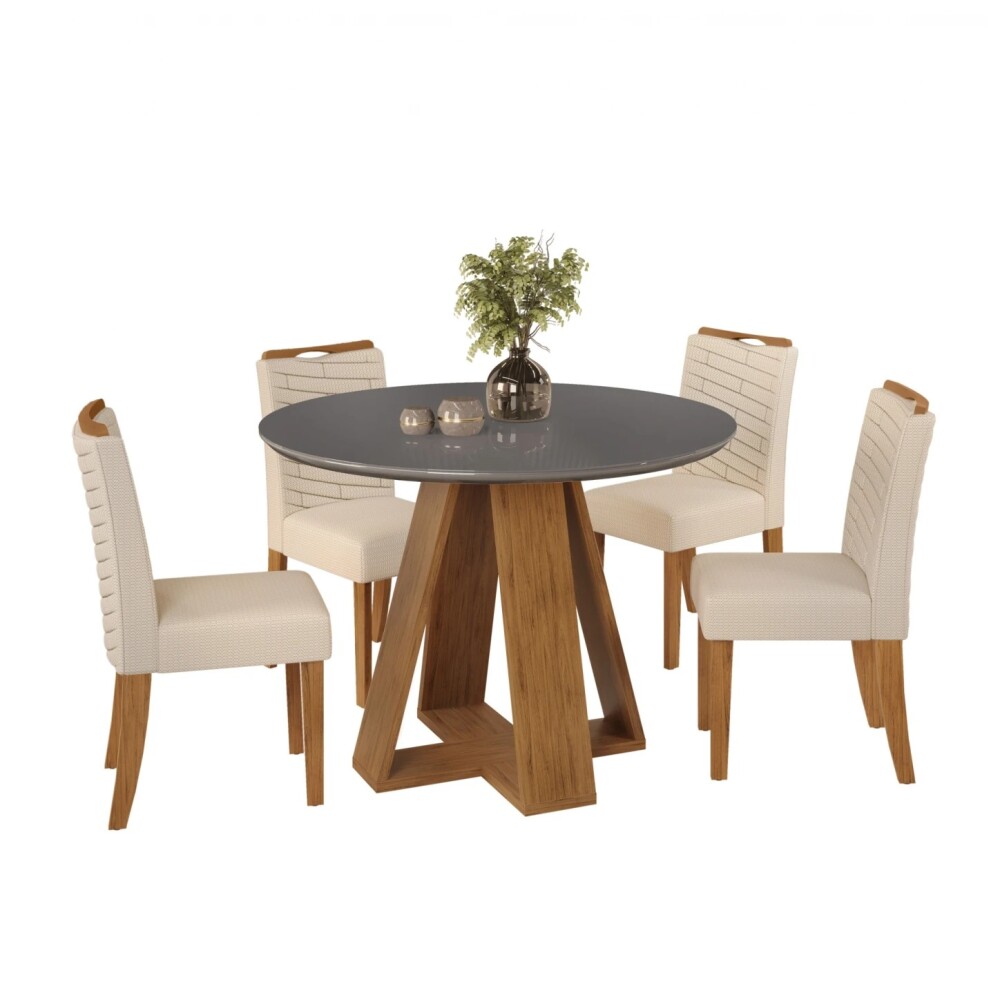 Juego De Comedor 4 Sillas Mesa Redonda - Celeste Gris / Beige
