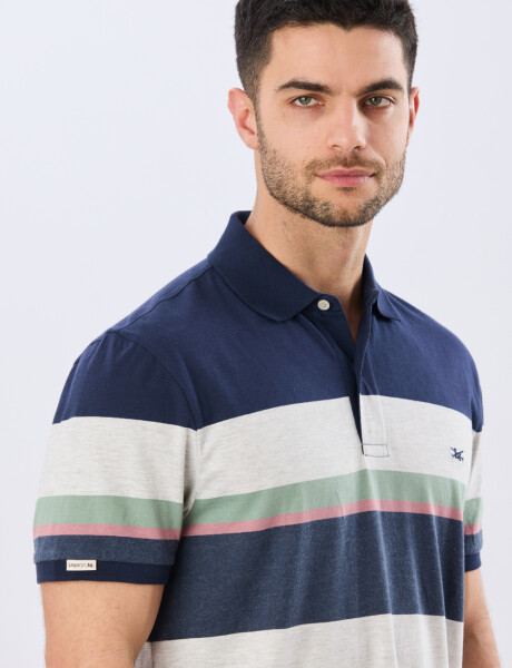 REMERA POLO RAYADA JERSEY Azul Oscuro