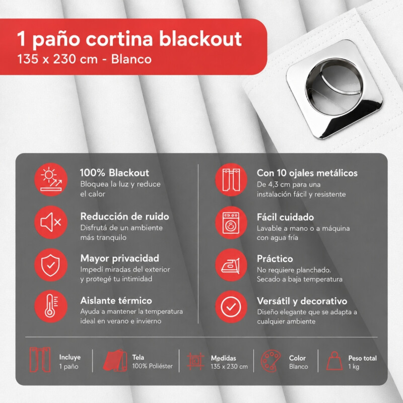 Paño cortina blackout 1,35m x 1,70m BLANCO