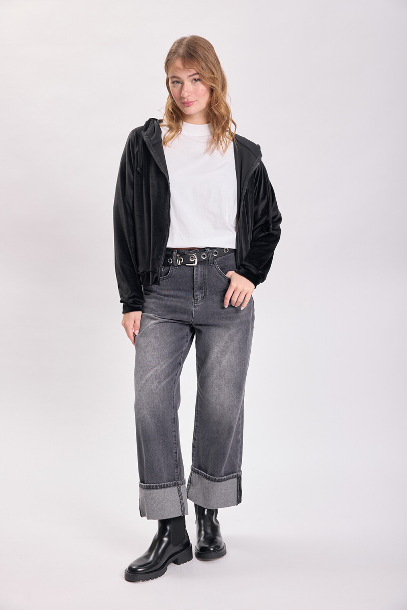 Campera de plush manga ranglan Negro