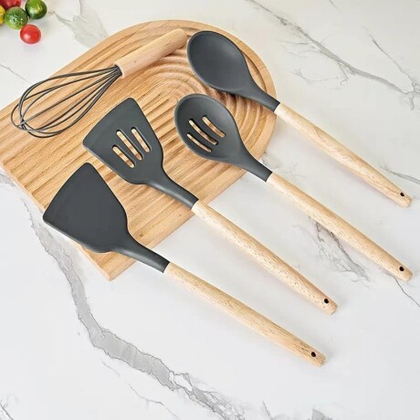 Set Menage 12Pzs Utensillos Cocina en Silicona Antiadherente Gris Oscuro