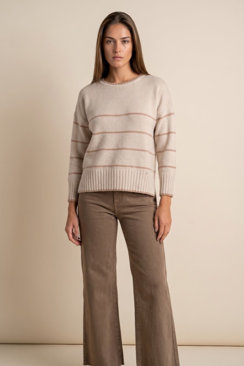 Sweater Rayado Lana Beige Melange