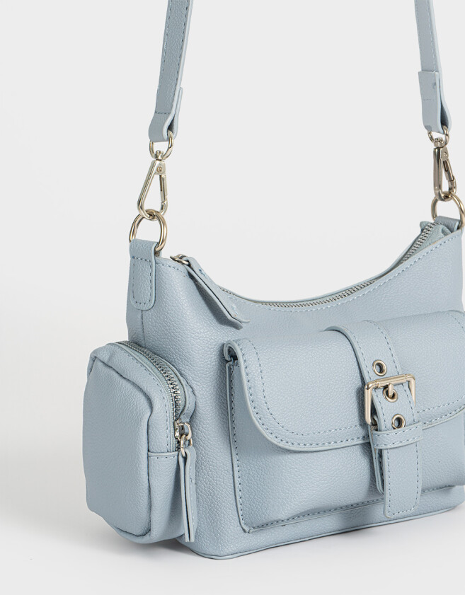 Bandoleras Boho Bandolera Multipocket De Cuerina - Azul Medio