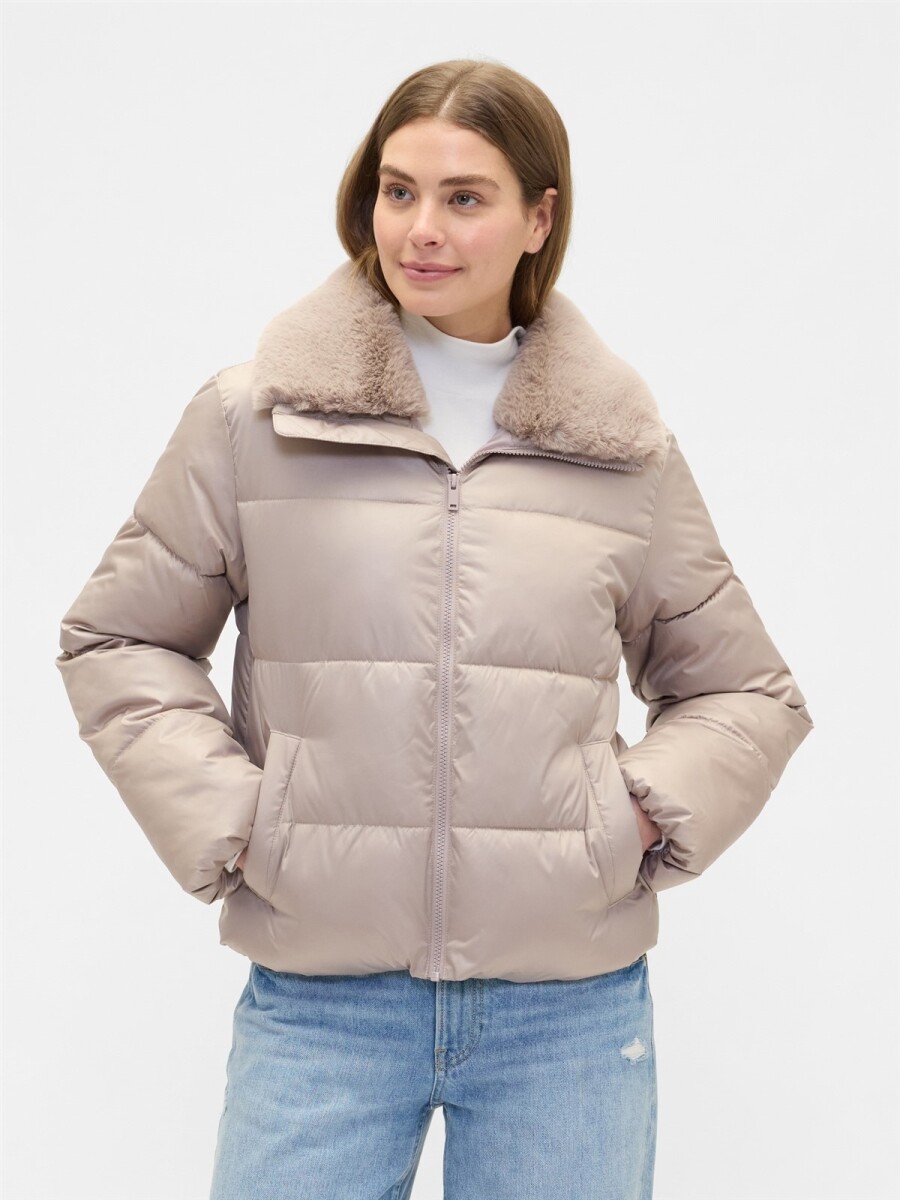 Campera Puffer Corta Con Pelo Sintético Mujer - Quail 