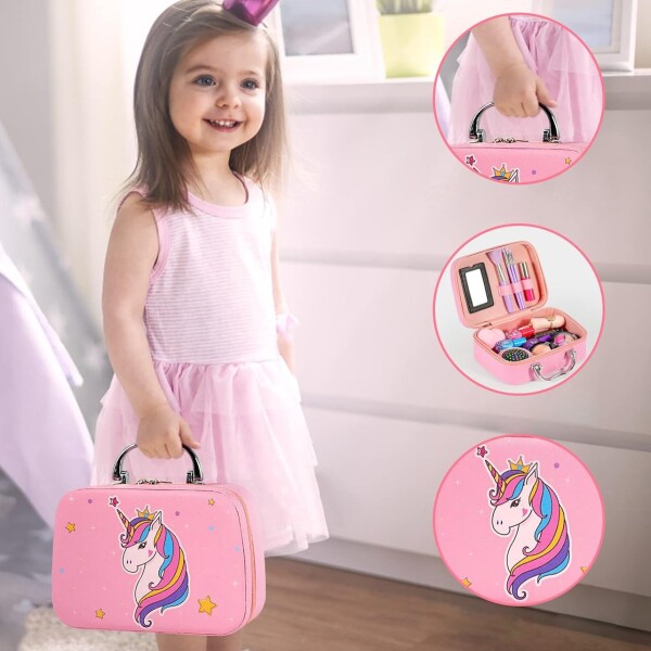 Valija Set Maquillaje Unicornio Lavable Infantil Niños 28 Pz Variante Color Rosa