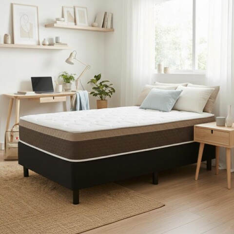 Sommier con Resortes Pocket Espuma Alta Densidad y Eurotop Soporte 130 Kg 1 Plaza 88 cm de Ancho